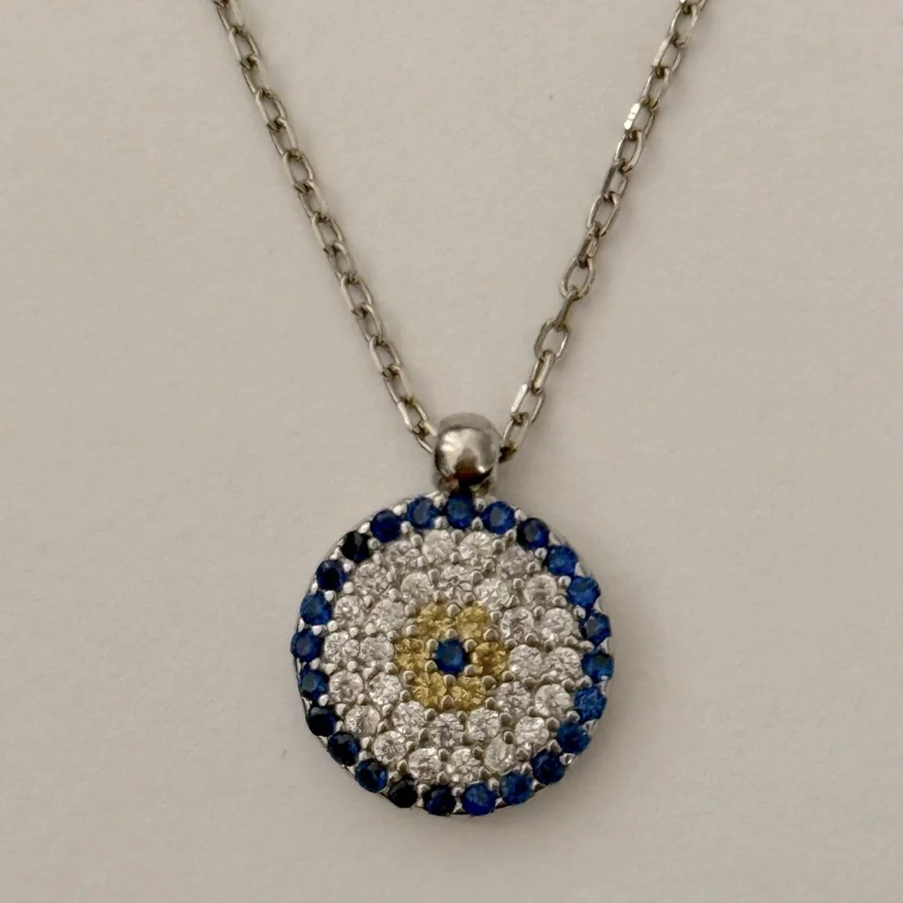 🧿925 Silver evil eye necklace cz stones
